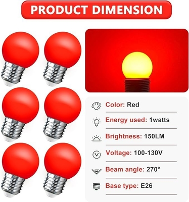 LED G45 Globe Kerstverlichting 1W Kleurrijke nacht Mini Edison E26 15W Equivalent Rode gloeilamp