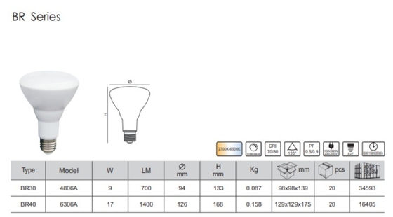 Werktijd 15000 uur BR30 Sensor Light Dimmable LED-lampen 110v/220v voor huishoudens
