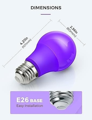 15000 uur werken Levensduur Paarse LED-lamp A19 9W voor huis- en feestversiering