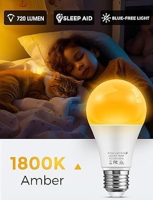 15000 uur levensduur AC stroomvoorziening Blauw licht blokkeren A19 9W Dim gloeilamp voor kinderkamer