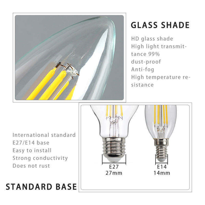 ETL C35 E11 LED gloeilamp 4W 120C Dimmable 500lm 0,06kg voor energiebesparing